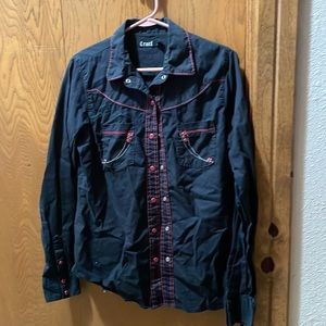 Black And Pink Pearl Snap Cruel Button Down Shirt